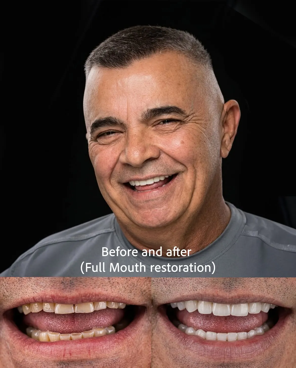 Before and after full mouth reconstruction, Xiluet patient, Miami