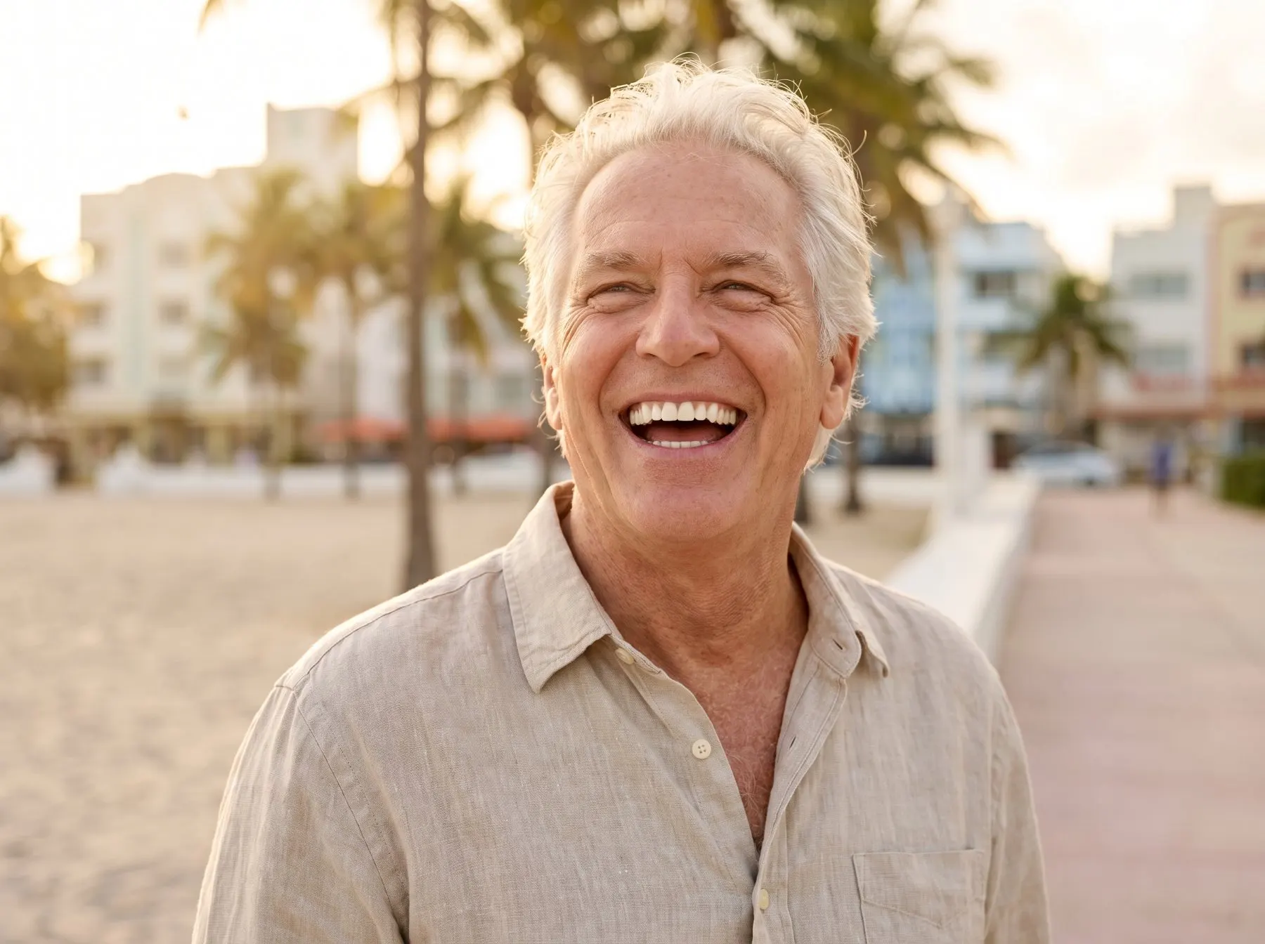 Man laughing outdoors in Miami